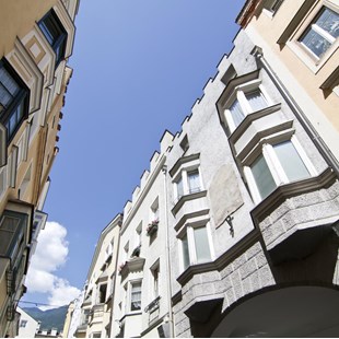 The facades of antique buildings in Brixen/Bressanone