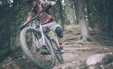 Nahaufnahme eines Mountainbikers im Wald