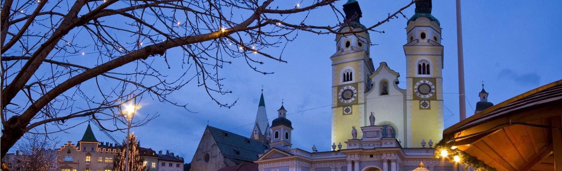 The christmas market at dusk